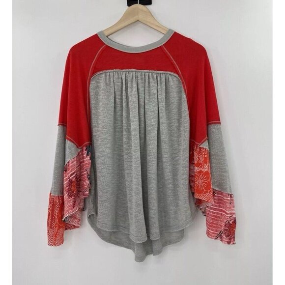 Free People Tops - We The Free Friday Fever‎ Thermal Top Boho Red Gray Butterfly Sleeve Peasant XS
